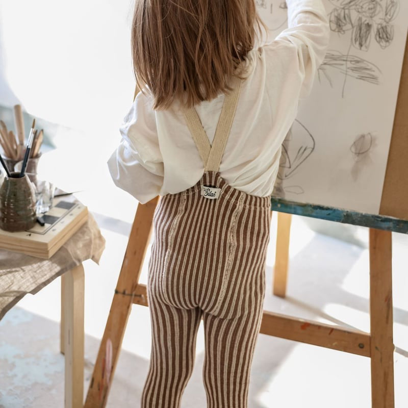 Retro Ribbed Footless Tights - Granola × Cream Striped