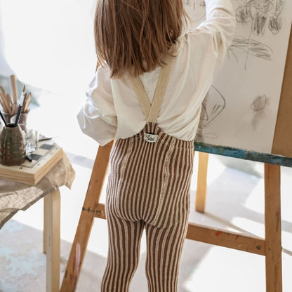 Retro Ribbed Footless Tights - Granola × Cream Striped