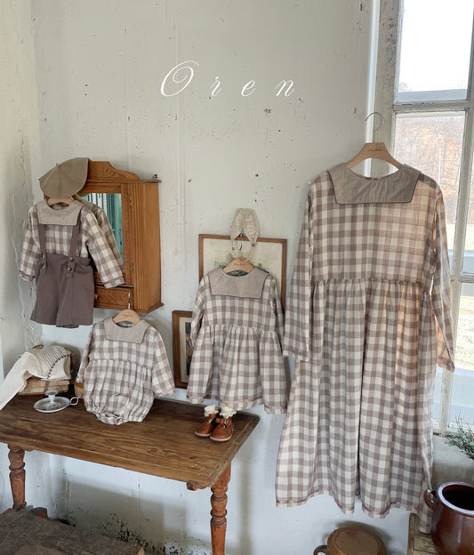 【予約商品】MOM-BongBong Check One-Piece [Oren] (26SS)【2026年3月中旬以降順次発送】