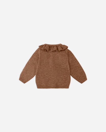 RUFFLE COLLAR CARDIGAN - HEATHERED CEDAR [QUINCY MAE] (25AW) Drop1