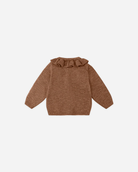 RUFFLE COLLAR CARDIGAN - HEATHERED CEDAR [QUINCY MAE] (25AW) Drop1
