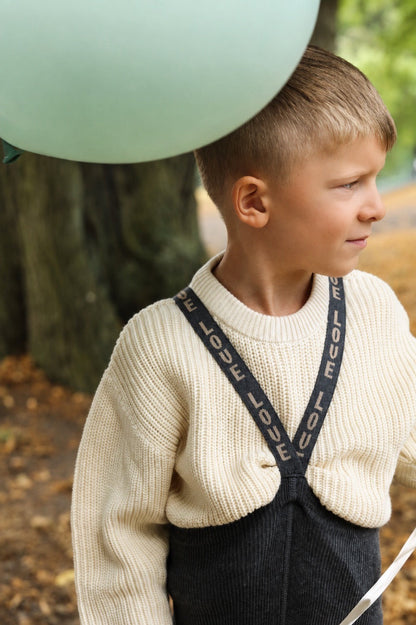 Retro Ribbed Footless Tights With Braces - Dark Grey Patterned [SILLY Silas](The Stories We Knit Collection)