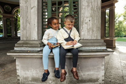 Retro Ribbed Footless Tights With Braces - Misty Blue Patterned [SILLY Silas](The Stories We Knit Collection)