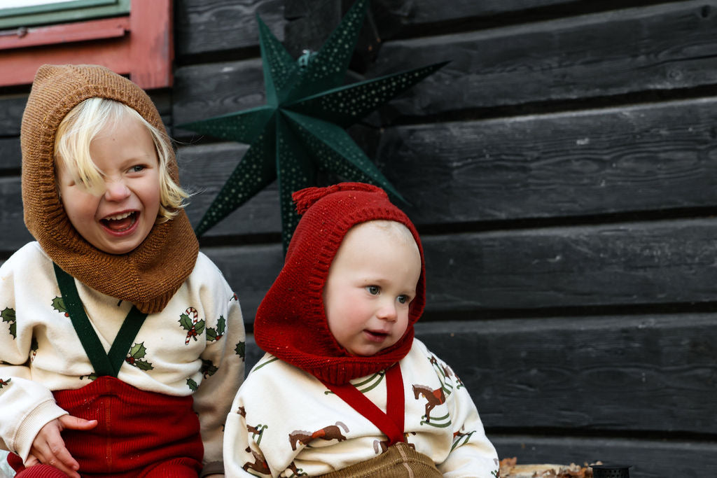 Retro Ribbed Footless Tights - Maple Leaf×Dark Forest Green [SILLY Silas × organic zoo]