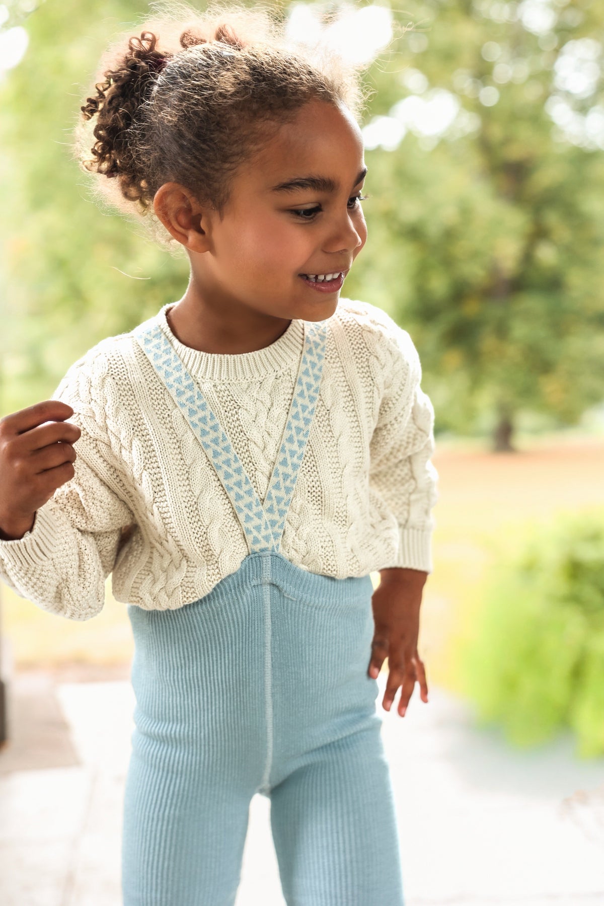 Retro Ribbed Footless Tights With Braces - Misty Blue Patterned [SILLY Silas](The Stories We Knit Collection)