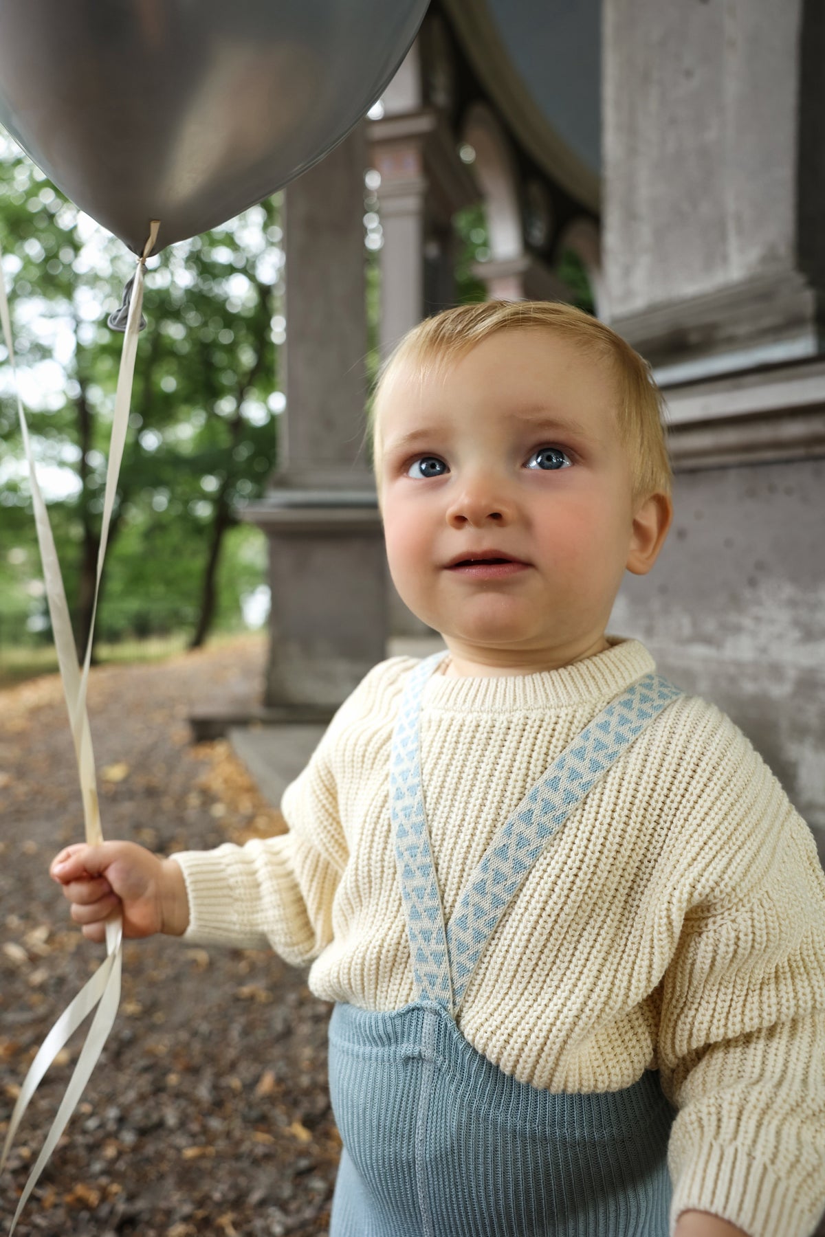 Retro Ribbed Footed Tights With Braces - Misty Blue Patterned [SILLY Silas](The Stories We Knit Collection)