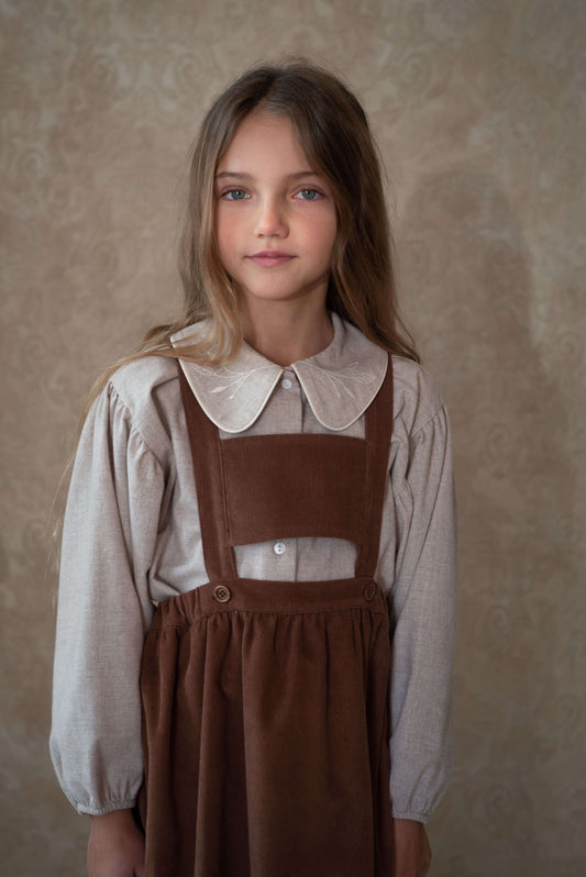 corduroy midi dress with bib - Ochre (Mod.36.1)