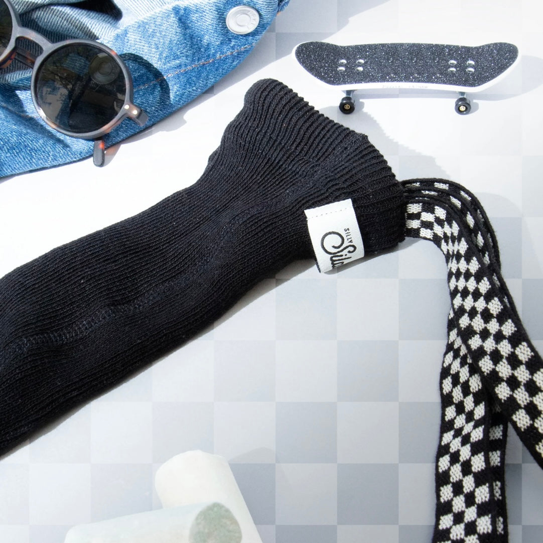 Retro Ribbed Footless Tights - Classic Black Checked [SILLY Silas]