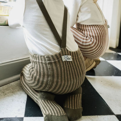 Retro Ribbed Footed Tights - Seaweed Brown × Peanut Striped [SILLY Silas]