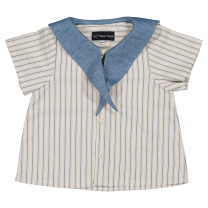 Shirt MONGE- blue large stripes [Maison Marelle](25SS DROP2)