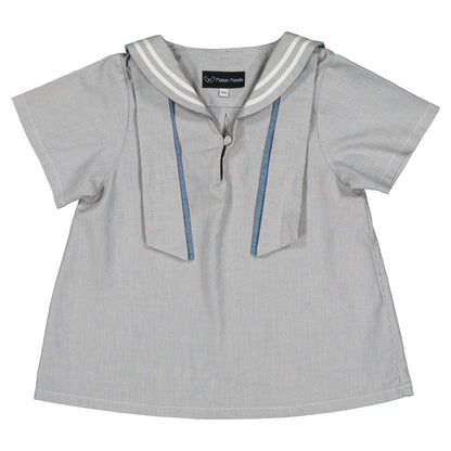 blouse MAHON -blue fine stripes [Maison Marelle](25SS DROP2)