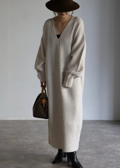 Deep V-neck Onepiece - Ivory