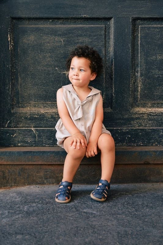 【オーダー会】 Romper VIGNY - beige fine stripes [Maison Marelle](25SS DROP2)