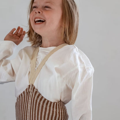 Retro Ribbed Footless Tights - Granola × Cream Striped