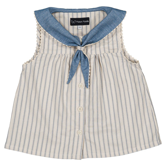 【オーダー会】 Blouse TRUDAINE- blue large stripes [Maison Marelle](25SS DROP2)