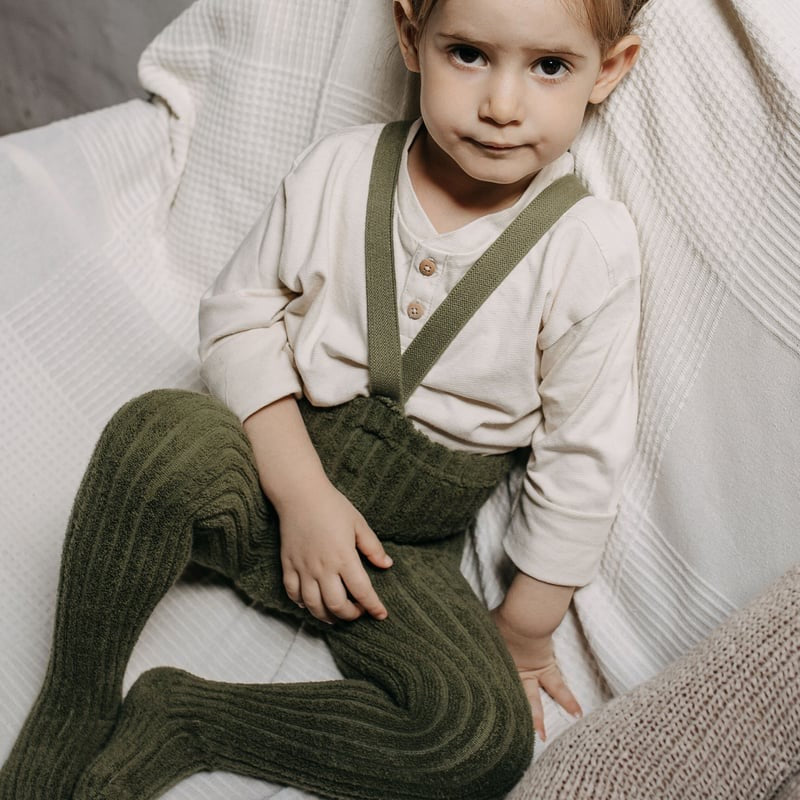Granny Teddy Footed Tights With Braces - Olive [SILLY Silas]