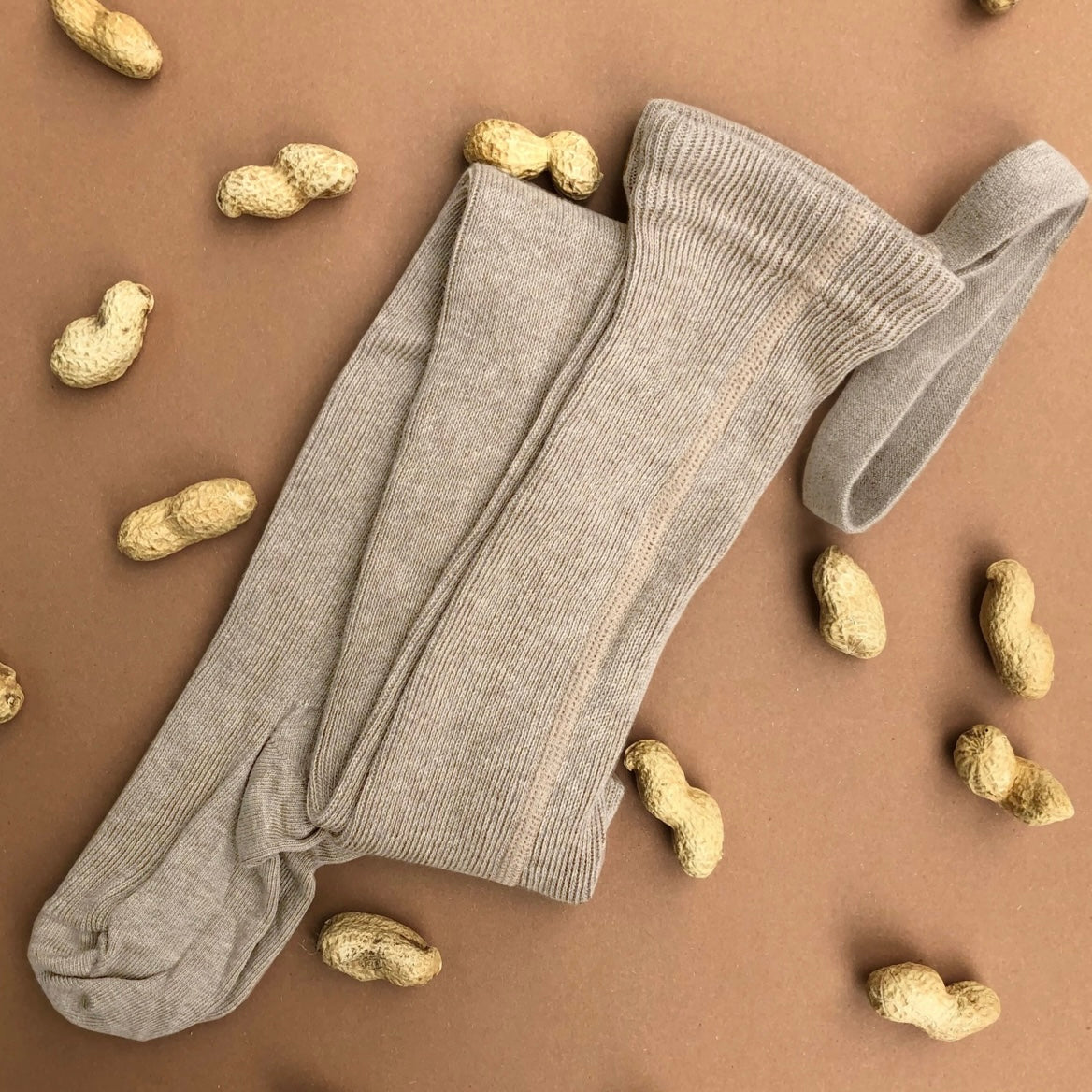 Retro Ribbed Footed Tights - Peanut Blend