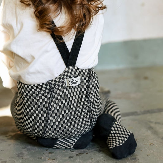 Retro Ribbed Footed Tights - Black × White Checked