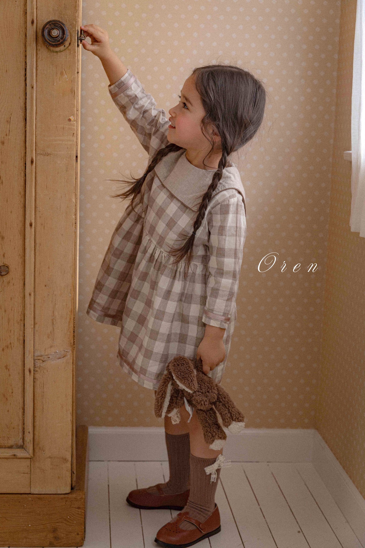 【予約商品】bebe-bonbon check one-piece [Oren] (26SS)【2026年3月中旬以降順次発送】