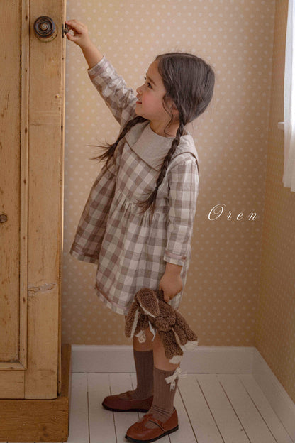 【予約商品】bebe-bonbon check one-piece [Oren] (26SS)【2026年3月中旬以降順次発送】
