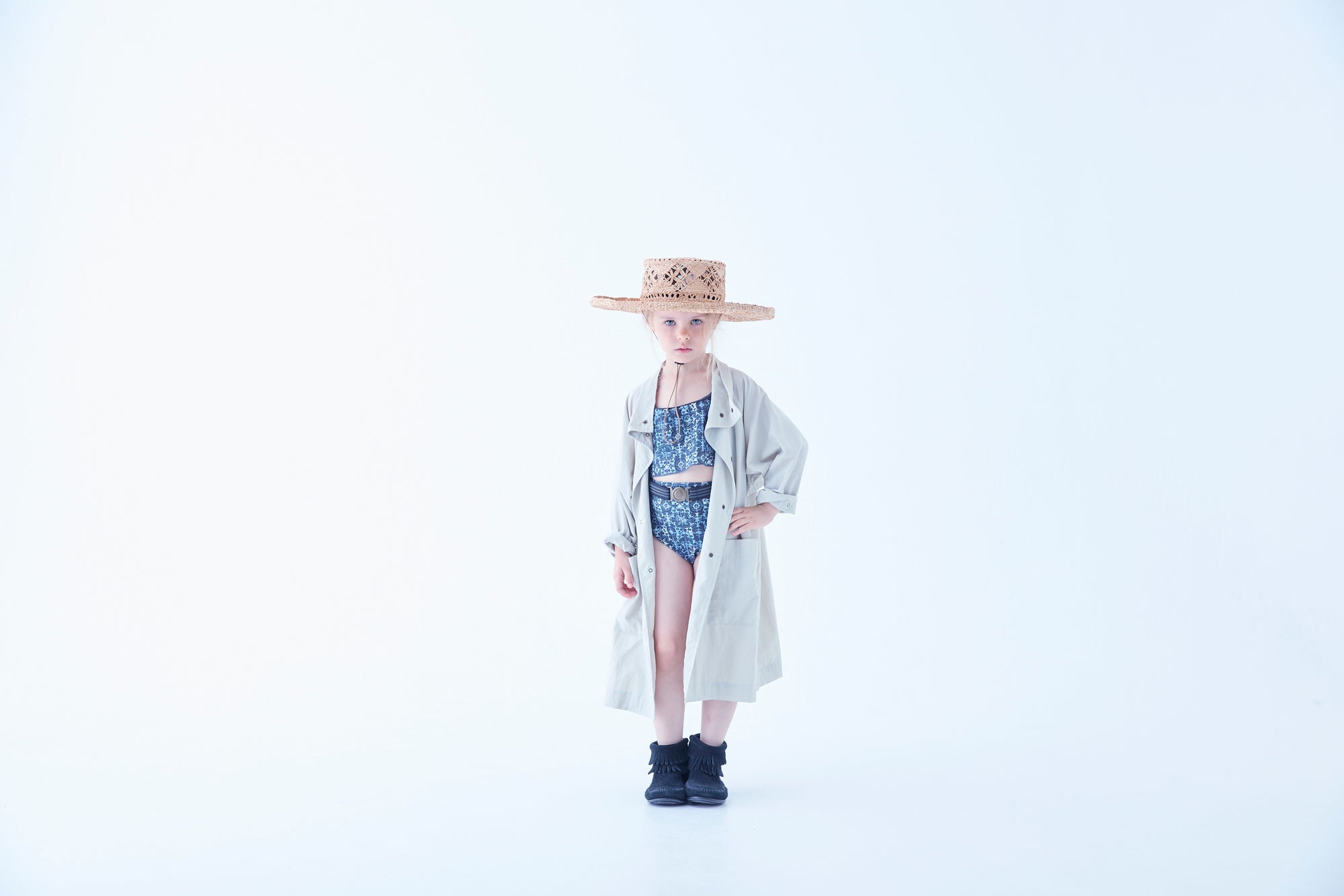 Old Tile Pattern Girls Swim Wear [eLfinFolk] (26SS)