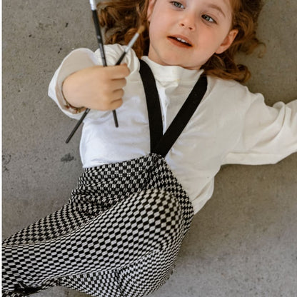 Retro Ribbed Footed Tights - Black × White Checked