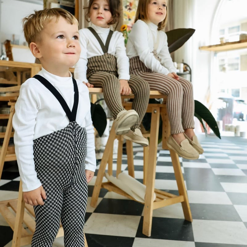 Retro Ribbed Footed Tights - Black × White Checked