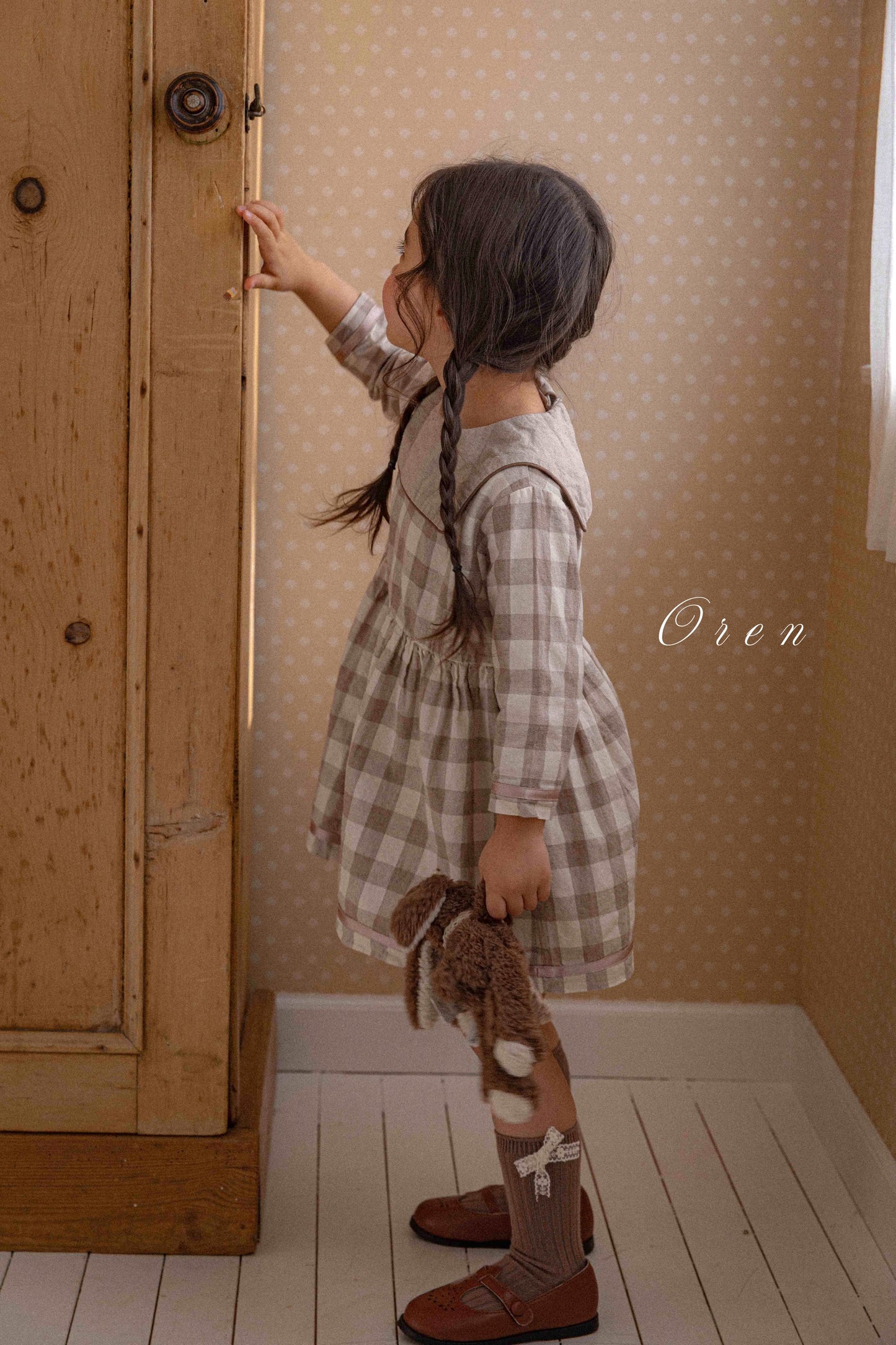 【予約商品】bebe-bonbon check one-piece [Oren] (26SS)【2026年3月中旬以降順次発送】