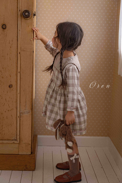 【予約商品】bebe-bonbon check one-piece [Oren] (26SS)【2026年3月中旬以降順次発送】