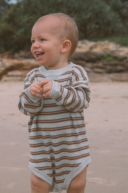 Ribbed Stripe Romper - Grey Marl / Brownie [GROWN] (25SS)