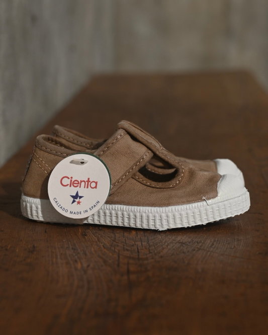 T-Strap Shoes - Beige (Vintage Wash Dyed) [cienta]