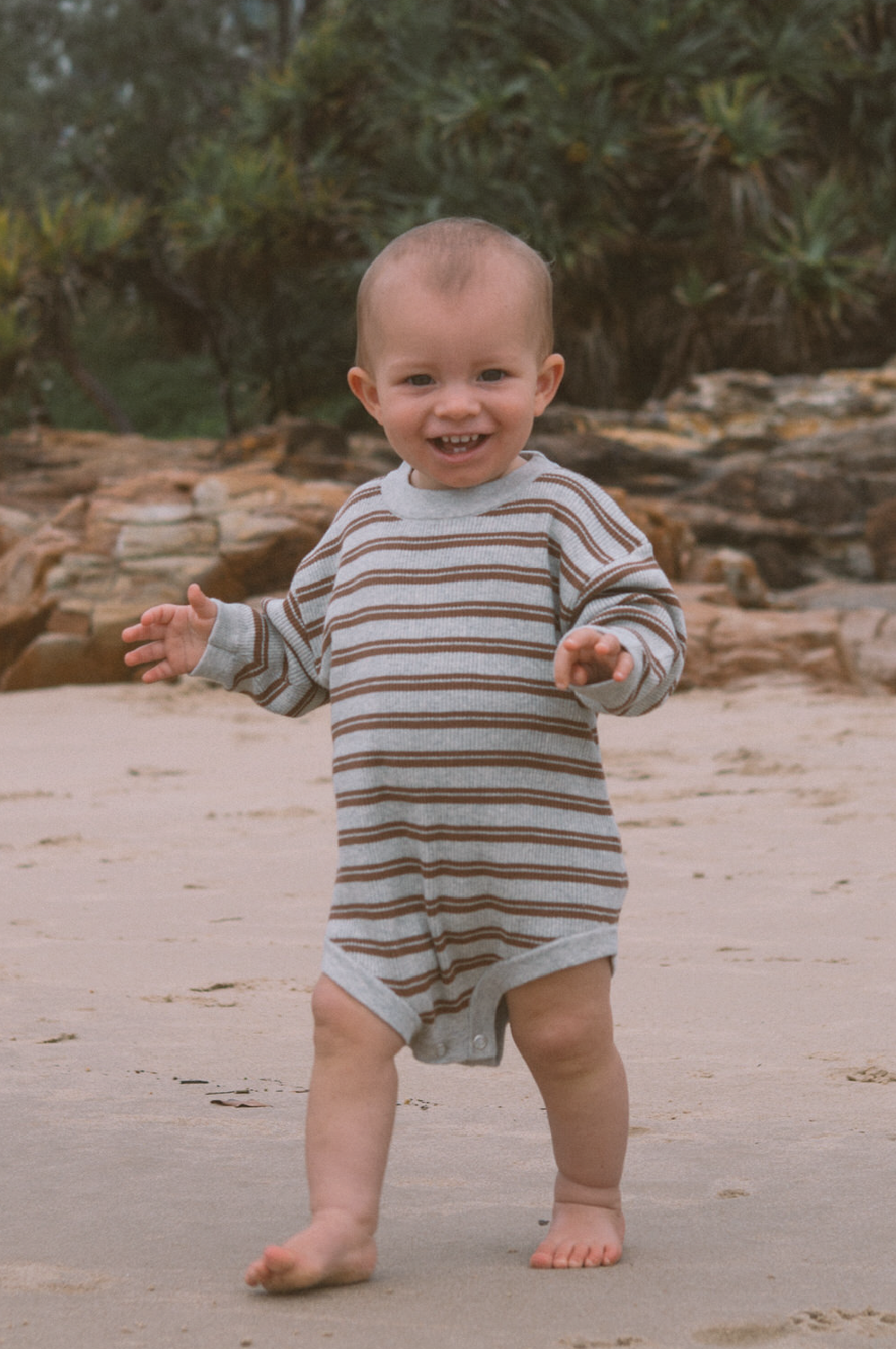 Ribbed Stripe Romper - Grey Marl / Brownie [GROWN] (25SS)