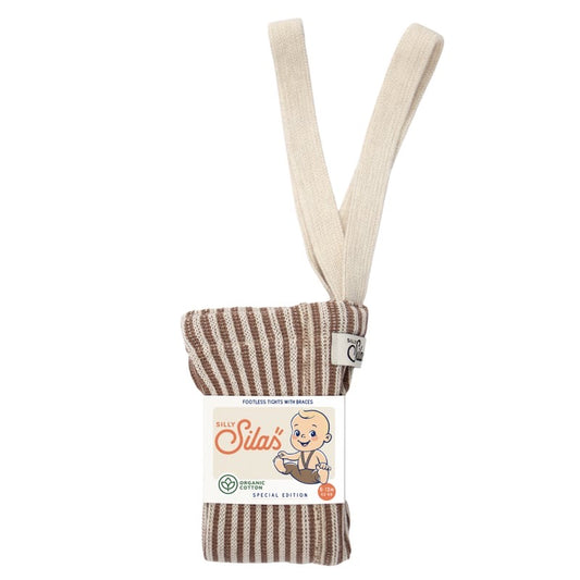 Retro Ribbed Footless Tights - Granola × Cream Striped