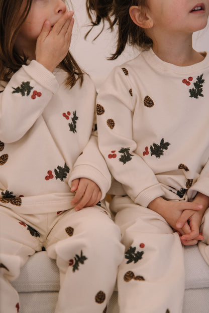 PYJAMA FLEECE 2 PIECES - ECRU / PINE BRANCHES
