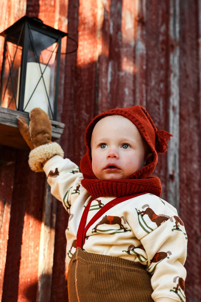 Retro Ribbed Footed Tights - Acorn Brown×Maple Leaf [SILLY Silas × organic zoo]