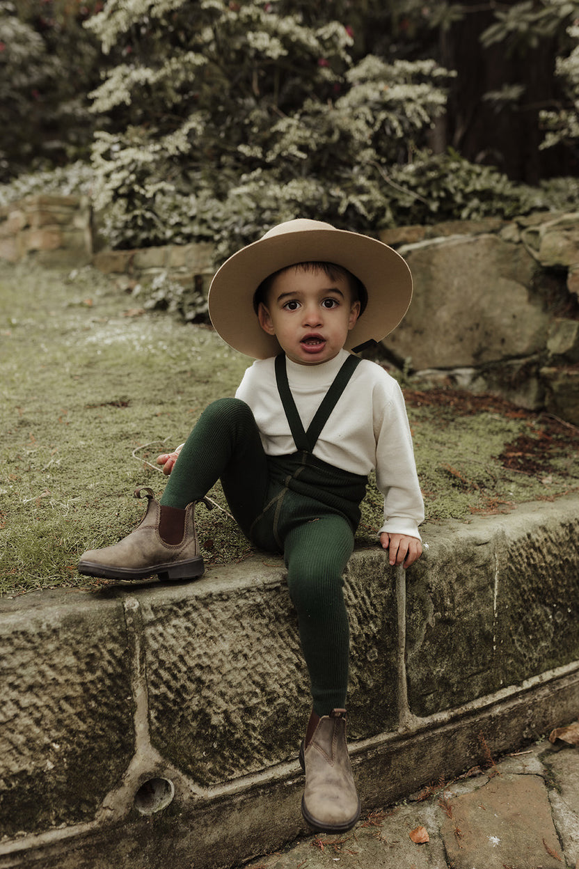 Retro Ribbed Footed Tights - Dark Forest Green [SILLY Silas]