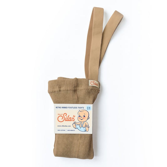 Retro Ribbed Footless Tights - Light Brown