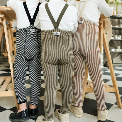 Retro Ribbed Footless Tights - Black × White Checked