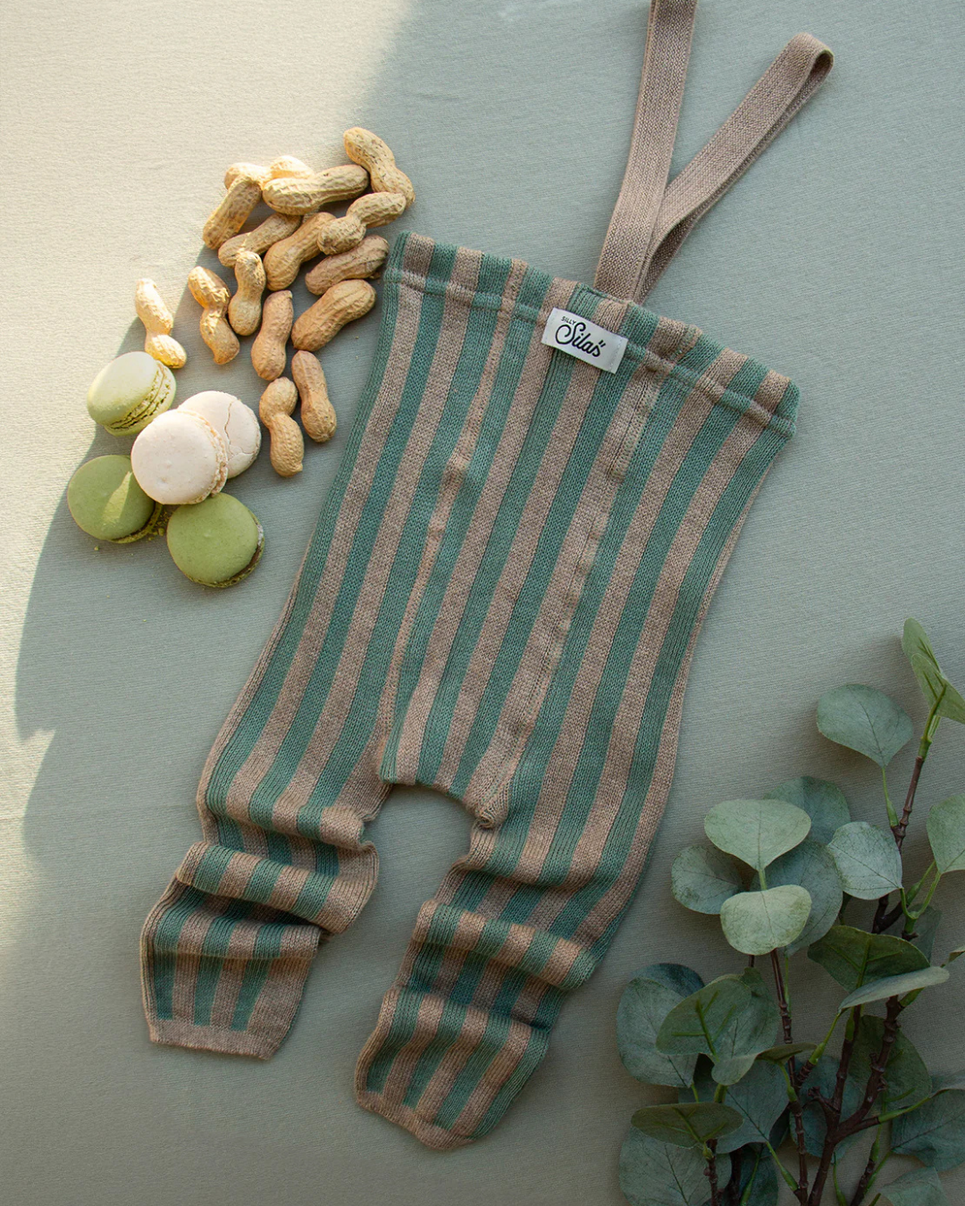 Retro Ribbed Footless Tights - Matcha × Peanut Striped [SILLY Silas]