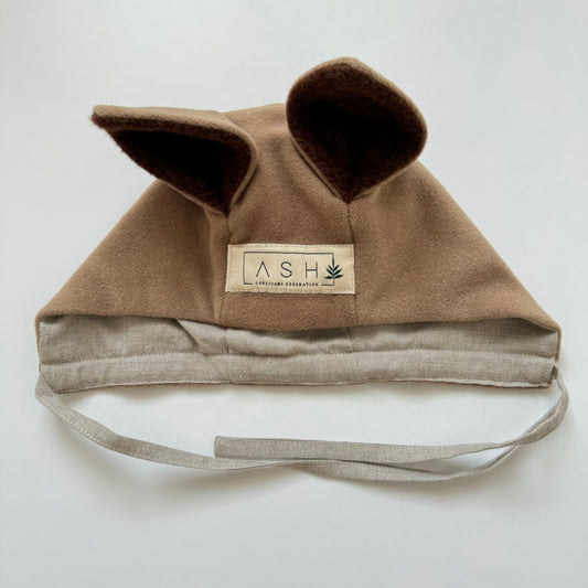 WOOL SQUIRREL BONNET - ALMOND (ALPACA EAR)