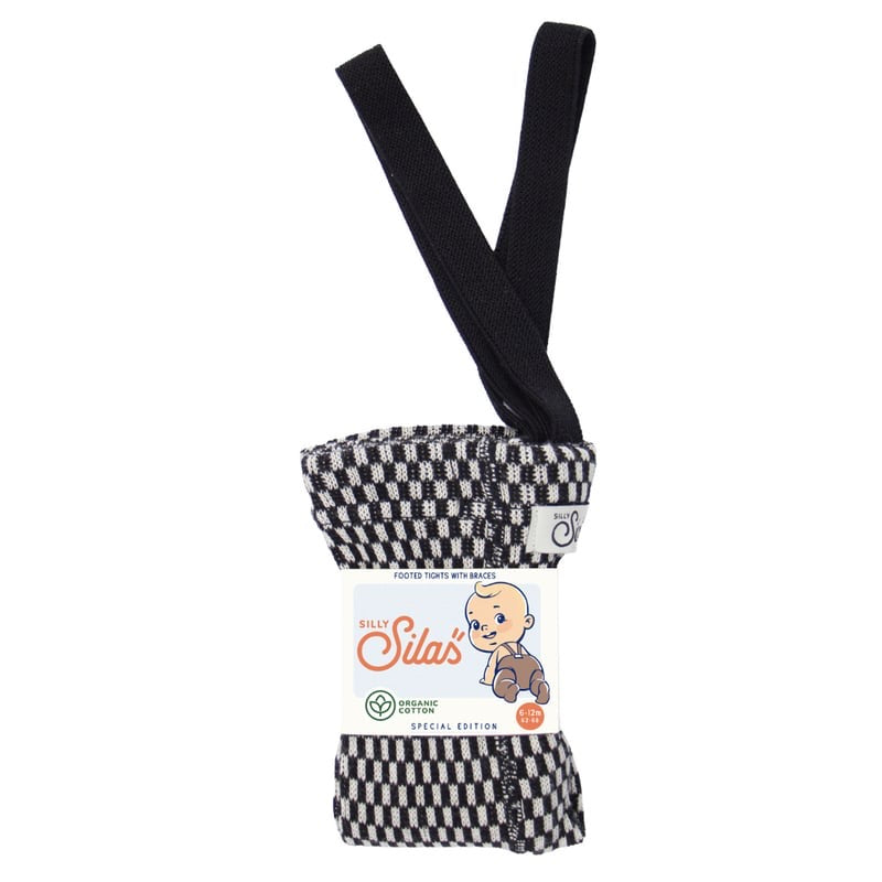 Retro Ribbed Footed Tights - Black × White Checked