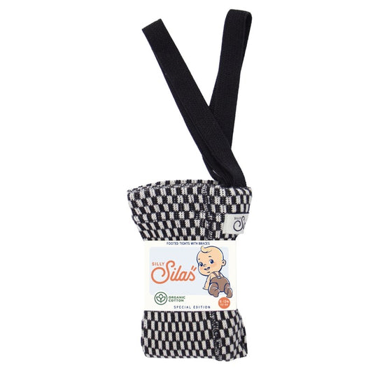 Retro Ribbed Footed Tights - Black × White Checked