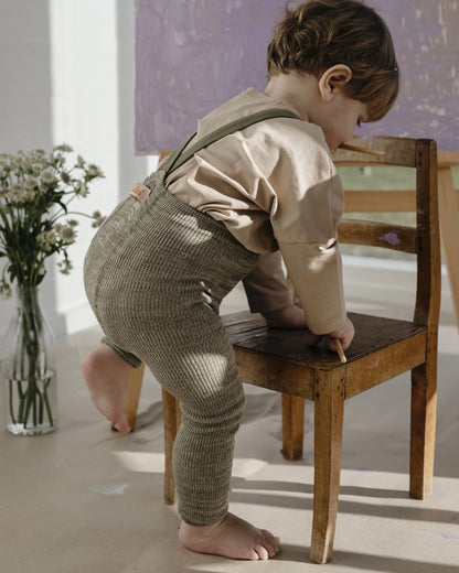 Retro Ribbed Footless Tights - Creamy Olive
