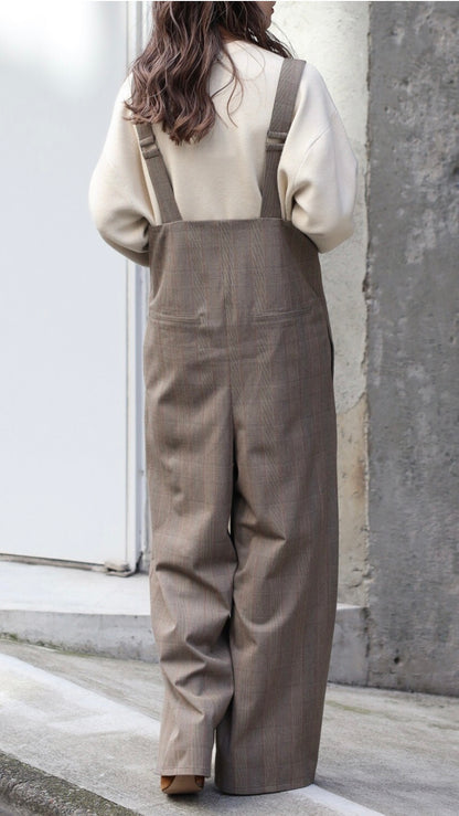 Check High-waist Salopette - Beige