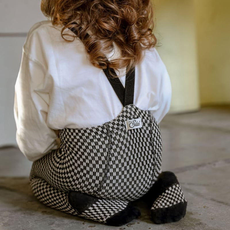 Retro Ribbed Footed Tights - Black × White Checked