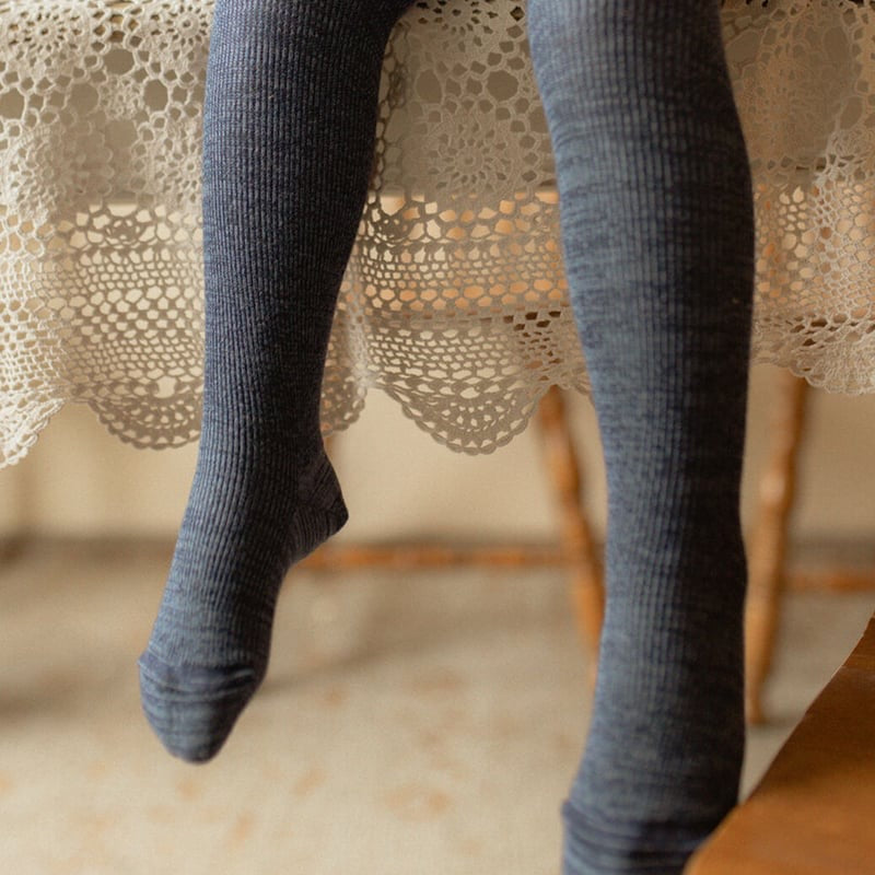 Retro Ribbed Footed Tights - Denim [SILLY Silas]