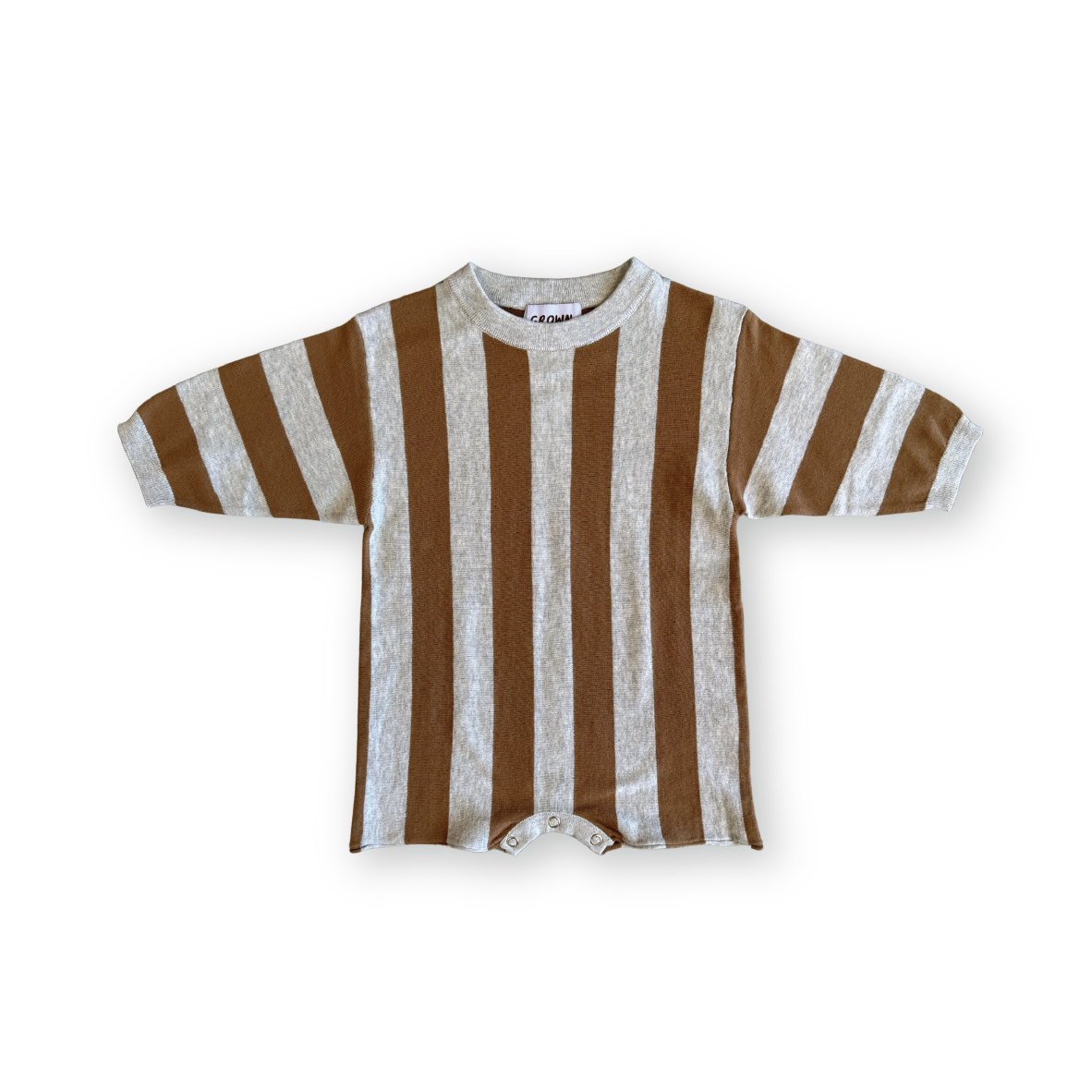 Vertical Stripe Romper - Grey Marle/Brownie [GROWN] (25SS)