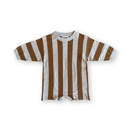 Vertical Stripe Romper - Grey Marle/Brownie [GROWN] (25SS)