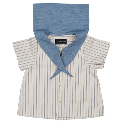 Shirt MONGE- blue large stripes [Maison Marelle](25SS DROP2)