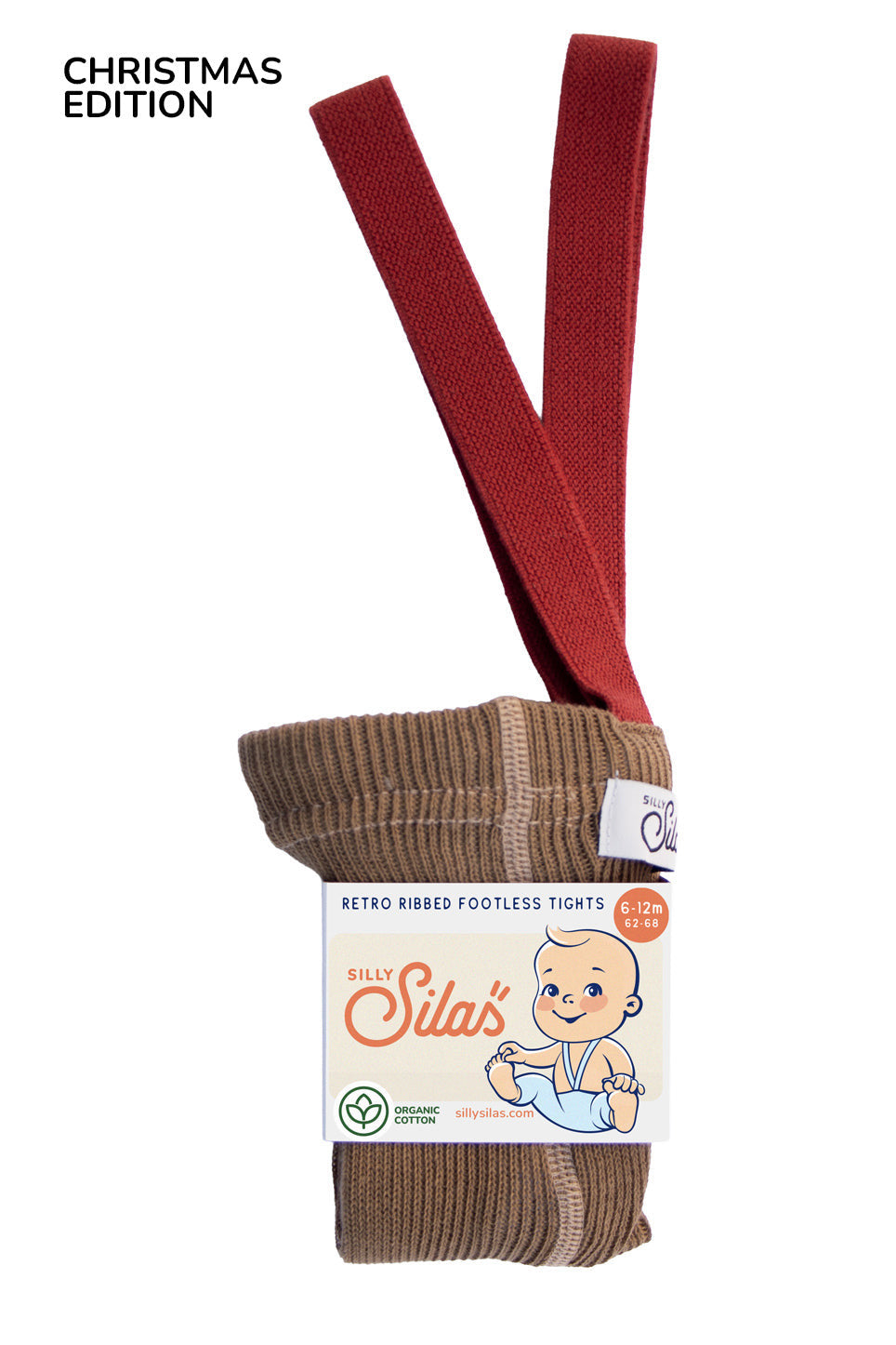 Retro Ribbed Footless Tights - Acorn Brown×Maple Leaf [SILLY Silas × organic zoo]